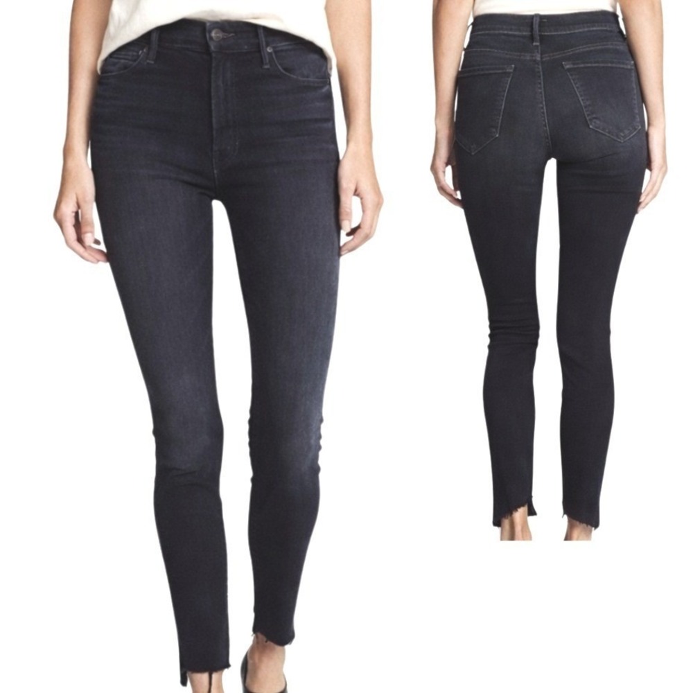 Mother The Stunner Zip Two Step Fray Skinny Jeans Holding Hands Dark Wash 31‎